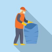 Senior garbage man throwing trash bag in the trash can vector