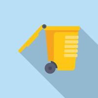 Yellow plastic trash can with open lid on wheels recycling concept vector