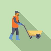 Construction worker pushing empty wheelbarrow flat design icon vector