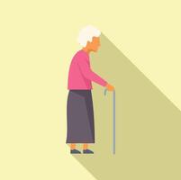 Elderly woman walking with cane using walking stick for support vector