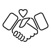 Line art drawing of two people shaking hands with a heart above them vector