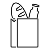 Paper bag containing bread loaf and bottle line icon, groceries concept vector