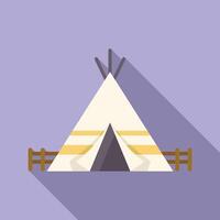 Native american teepee standing in a field with wooden fence on purple background vector