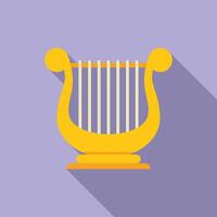 Golden harp standing on a purple background with its shadow vector