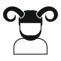Bearded man wearing viking helmet with horns icon simple style vector