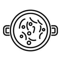 Cooking pot containing soup with noodles and vegetables line icon vector