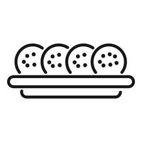 línea dibujo de cuatro falafel pelotas sentado en un plato vector