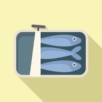Open tin can containing sardines preserved in oil with pull tab vector