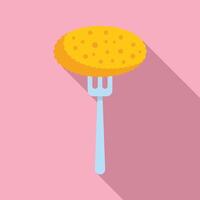 Fork holding breaded chicken nugget icon, flat style vector