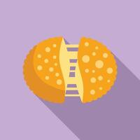 Delicious round cookie split in half showing filling icon vector