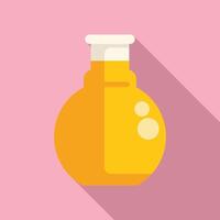 Round bottom flask containing a bubbling yellow liquid for a science experiment vector
