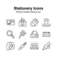Pack of stationery icons in editable style ready to use vectors