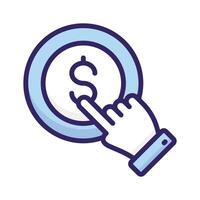 Dollar coin with pointing hand concept of pay per click, Ppc design vector