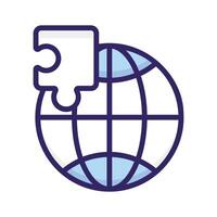 Icon representing global connectivity and integration through a puzzle piece and globe vector