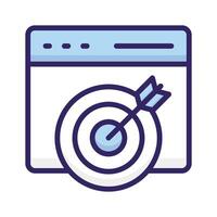 Icon depicting a target with an arrow within a browser window for precision marketing vector