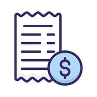 Dollar coin with page denoting concept icon of receipt, bill doodle design vector