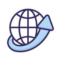 A globe with an arrow symbolizing worldwide connection and communication vector