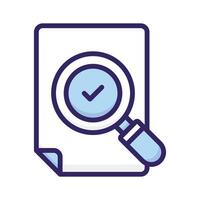 An icon representing document verification with a magnifying glass and a check mark vector