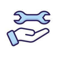 Spanner on hand showing icon of technical support vector