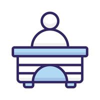 User with table denoting concept icon of reception, help desk vector