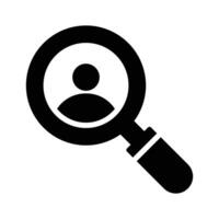 Person with magnifier showing concept of recruitment, employee search icon vector
