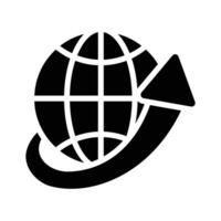 A globe with an arrow symbolizing worldwide connection and communication vector