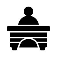 User with table denoting concept icon of reception, help desk vector