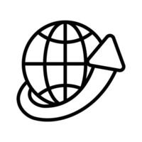 A globe with an arrow symbolizing worldwide connection and communication vector