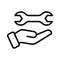 Spanner on hand showing icon of technical support vector
