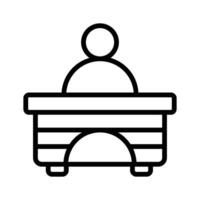 User with table denoting concept icon of reception, help desk vector