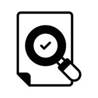 An icon representing document verification with a magnifying glass and a check mark vector