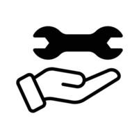 Spanner on hand showing icon of technical support vector