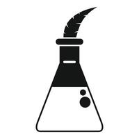 Feather quill ink pen sticking out of science beaker icon vector