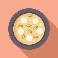 Bowl of tofu soup with spring onions on pink background vector