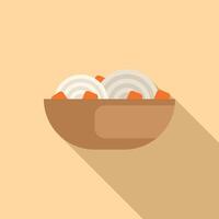 Bowl containing onion soup with long shadow vector