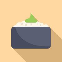 Japanese food with wasabi on top served on rectangular plate vector