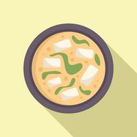Delicious miso soup with tofu and seaweed floating in bowl vector