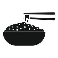 Chopsticks picking up rice from full bowl icon vector
