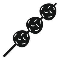 Skewer holding three round meatballs, simple icon of street food vector