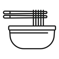 Bowl of noodles with chopsticks picking up noodles from bowl line art drawing vector