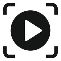 Black play button symbol being captured by camera focus vector