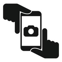 Two hands holding smartphone taking photo icon vector