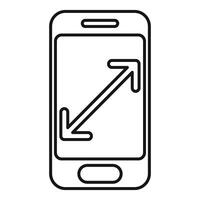Smartphone fullscreen mode with arrows showing expanding diagonal line icon outline vector