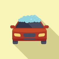 Red car getting washed with soap suds on top vector