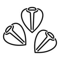 Line art illustration of three hazelnuts in a nutshell vector