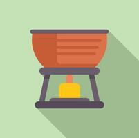Traditional chocolate fondue set warming on a small tabletop burner vector