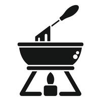 Fondue pot heating on a gas burner with a fork dipping food vector