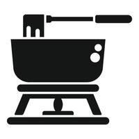 Fondue pot with burner and fork icon silhouette vector