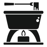 Chocolate fondue pot warming on a lit candle stand with serving fork vector