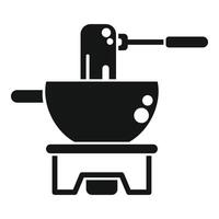 Chocolate fondue dipping fork being dipped into pot icon vector